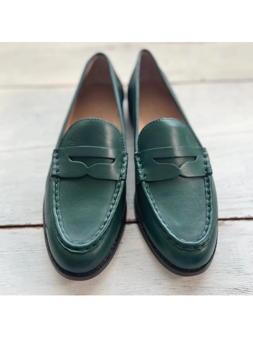 Ralph Lauren Wynnie Leather Women's Penny Loafer Shoe Sz 9 Season Green Holiday - Picture 3 of 15